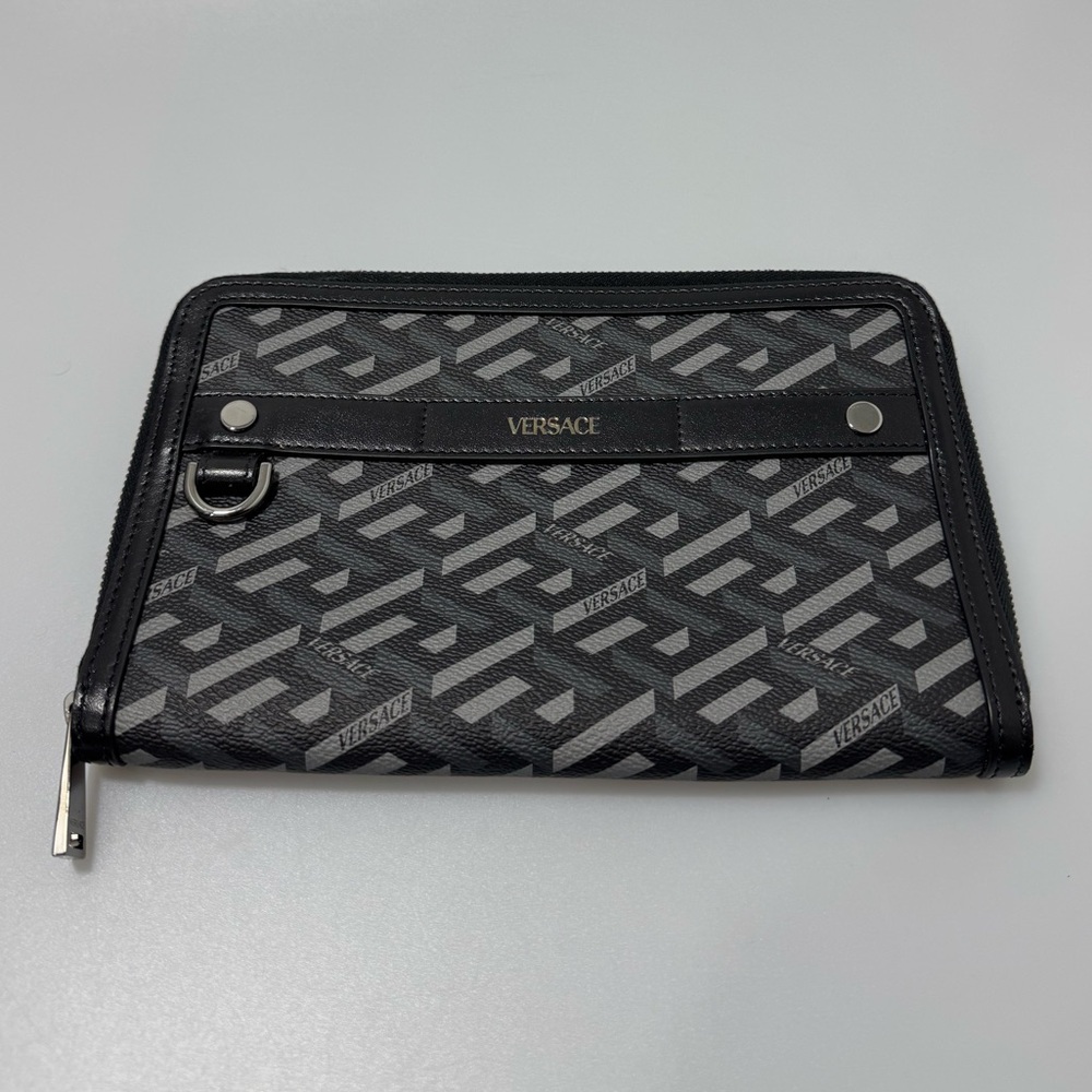 Versace Black La Greca Messenger Bag Black Grey